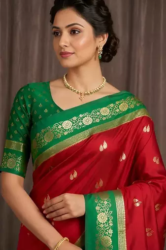 Red  color silk blend zari woven weaving sarees