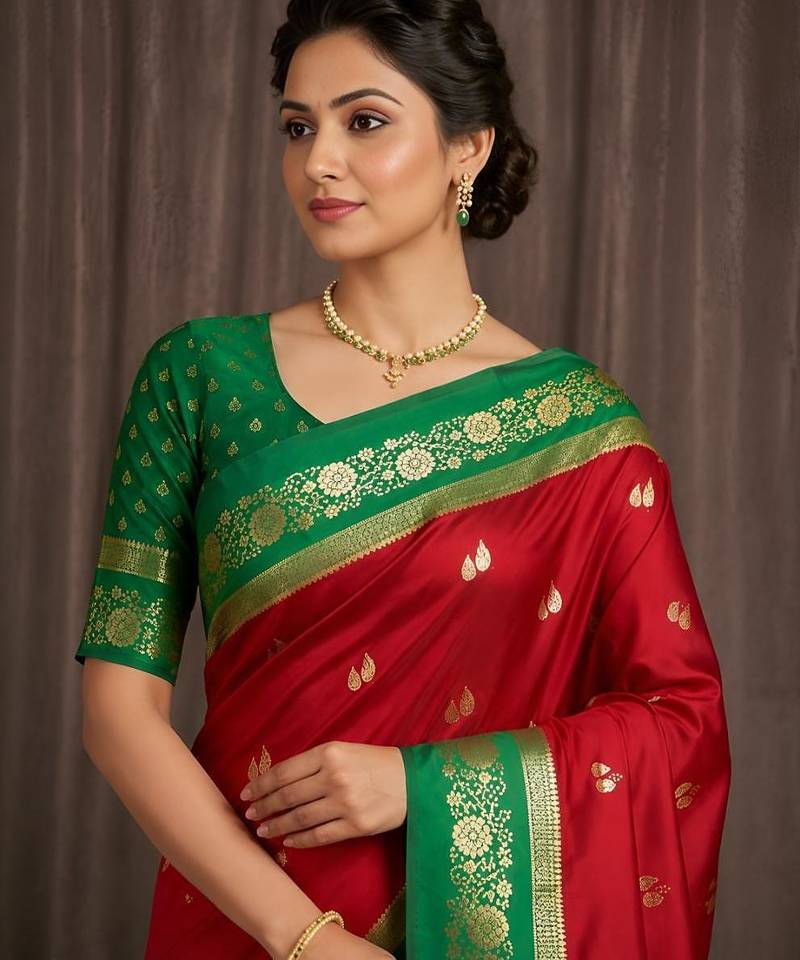 Red  color silk blend zari woven weaving sarees
