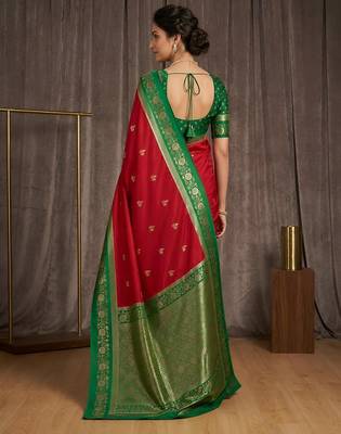 Red  color silk blend zari woven weaving sarees 3