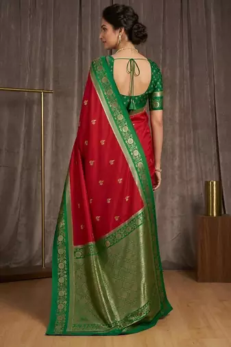 Red  color silk blend zari woven weaving sarees