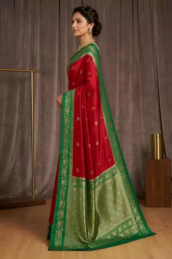 Red  color silk blend zari woven weaving sarees