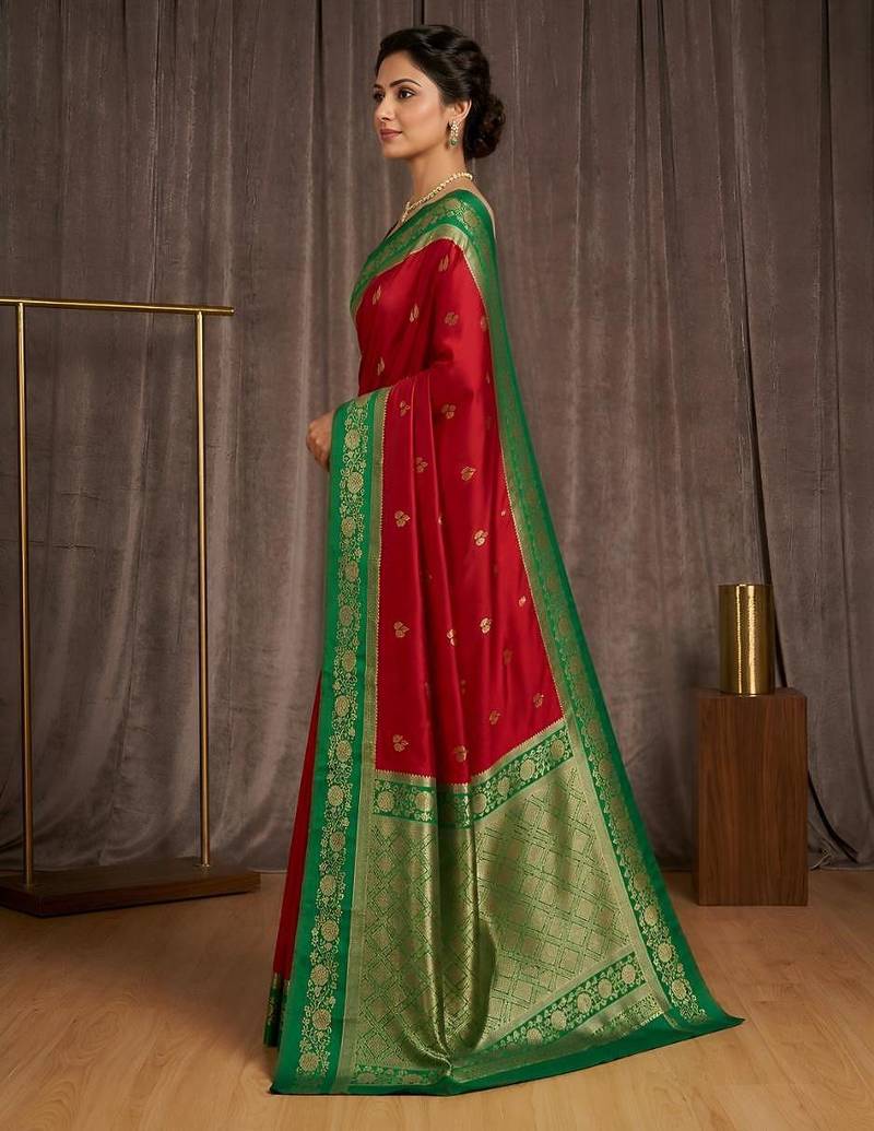 Red  color silk blend zari woven weaving sarees