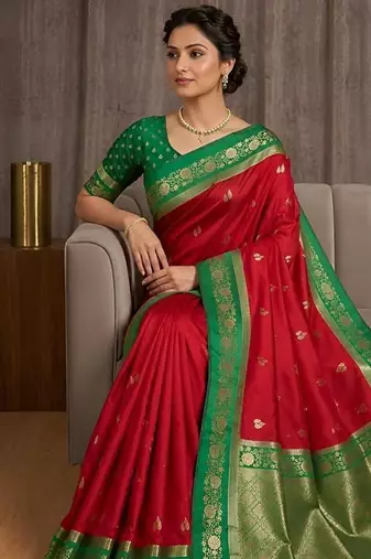 Red  color silk blend zari woven weaving sarees