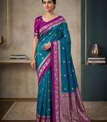 Sky blue  color silk blend zari woven weaving sarees