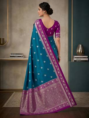 Sky blue  color silk blend zari woven weaving sarees 3