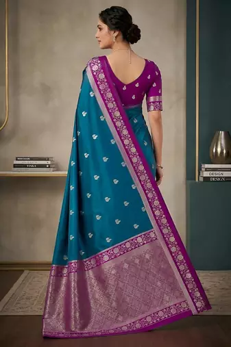 Sky blue  color silk blend zari woven weaving sarees