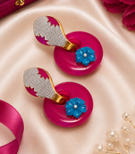 American diamond hoop lock floral statement earrings