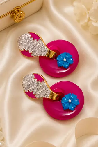 American diamond hoop lock floral statement earrings
