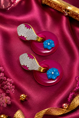 American diamond hoop lock floral statement earrings 3