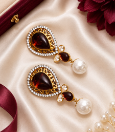 Gold tone black enamel wine statement earrings