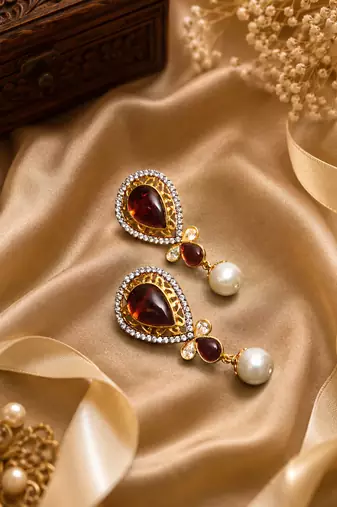 Gold tone black enamel wine statement earrings
