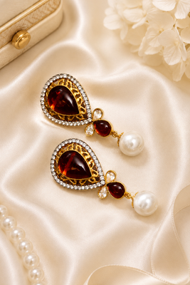 Gold tone black enamel wine statement earrings 3