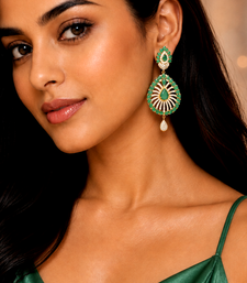 Designer AD Emerald Green Halo Drop Earrings