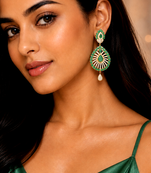 Designer AD Emerald Green Halo Drop Earrings