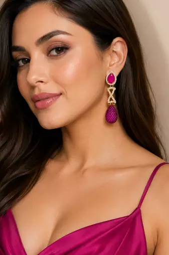 American Diamond Pink Pave Teardrop Statement Earrings