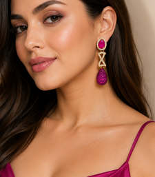 American Diamond Pink Pave Teardrop Statement Earrings