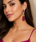 American Diamond Pink Pave Teardrop Statement Earrings
