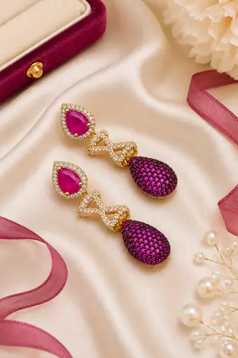 American Diamond Pink Pave Teardrop Statement Earrings