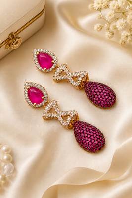 American Diamond Pink Pave Teardrop Statement Earrings 3