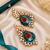American Diamond Teal Meenakari Rose Statement Earrings