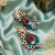 American Diamond Teal Meenakari Rose Statement Earrings