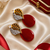 American Diamond Leaf Design Red Glass Stone Earrings