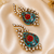 American Diamond Teal Meenakari Rose Statement Earrings