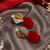 American Diamond Leaf Design Red Glass Stone Earrings