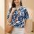Floral Print Indigo Satin Shirt Style Top