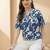 Floral Print Indigo Satin Shirt Style Top
