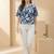 Floral Print Indigo Satin Shirt Style Top