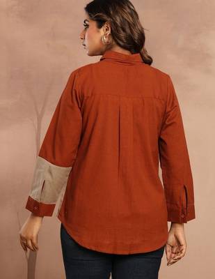 Rust Regular tops Graphic Print Shirt Collar, long 2