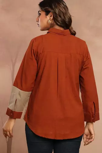 Rust Regular tops Graphic Print Shirt Collar, long