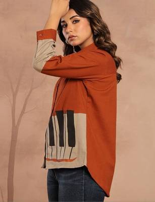 Rust Regular tops Graphic Print Shirt Collar, long 6