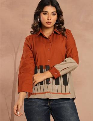 Rust Regular tops Graphic Print Shirt Collar, long 7