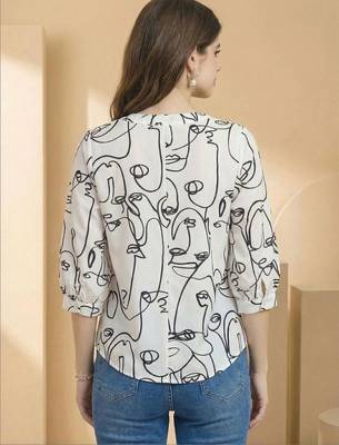 White Regular tops Ethnic Motifs Print Round Neck 2
