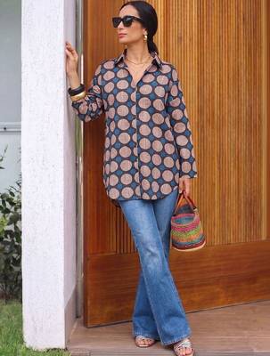 Geometric Print Cotton Shirt Style Top 1
