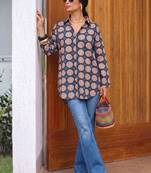 Geometric Print Cotton Shirt Style Top