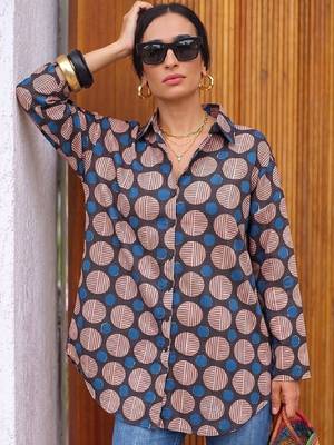 Geometric Print Cotton Shirt Style Top 2
