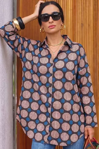 Geometric Print Cotton Shirt Style Top