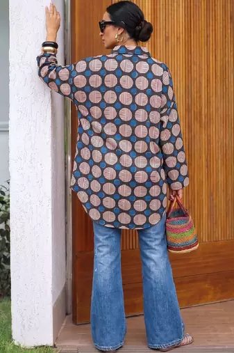 Geometric Print Cotton Shirt Style Top
