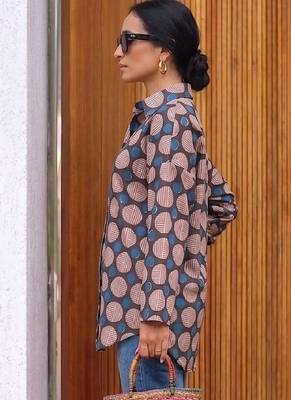 Geometric Print Cotton Shirt Style Top 4