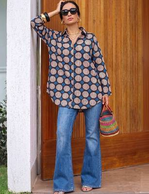 Geometric Print Cotton Shirt Style Top 5