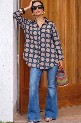 Geometric Print Cotton Shirt Style Top