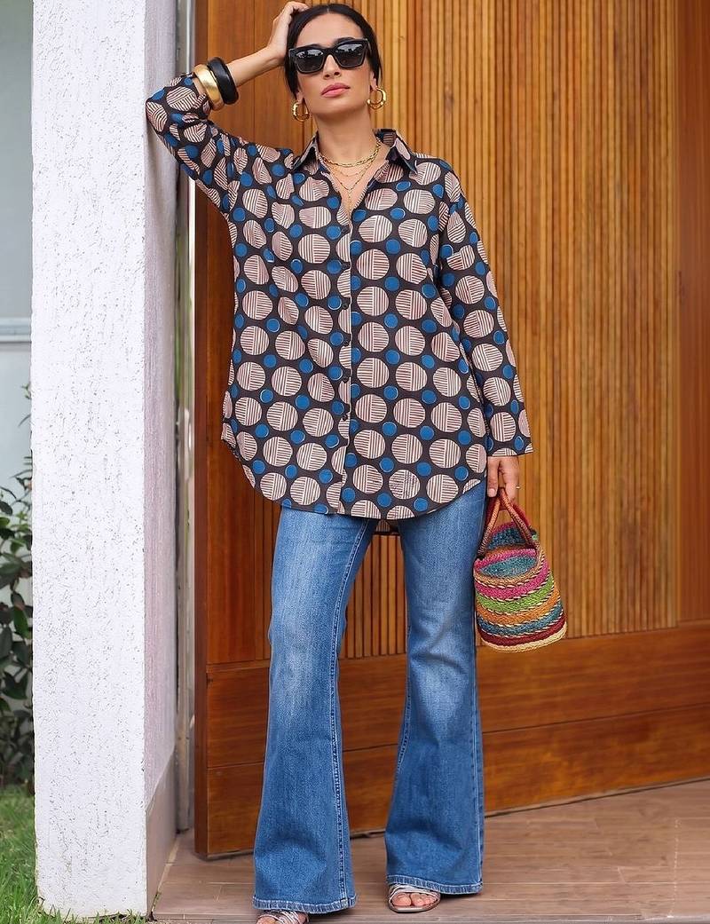 Geometric Print Cotton Shirt Style Top