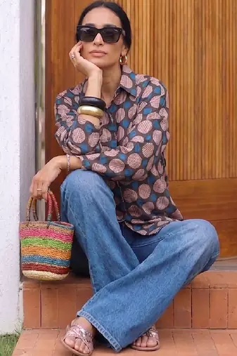 Geometric Print Cotton Shirt Style Top
