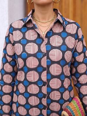 Geometric Print Cotton Shirt Style Top 7