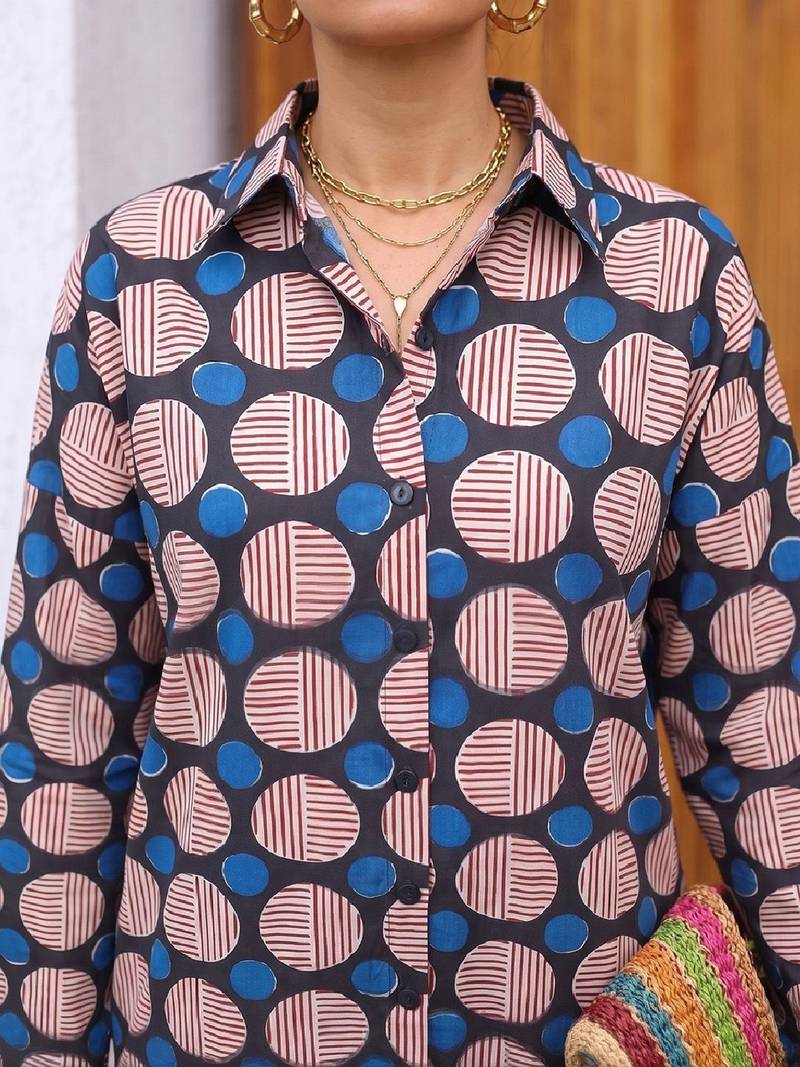 Geometric Print Cotton Shirt Style Top