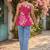 Floral Print Cotton Peplum Top