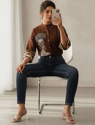 Print Mandarin Collar Ethnic Top 1